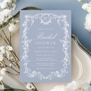 Dusty Blue Classic Franse Bloemen Vrijgezellenfees Kaart