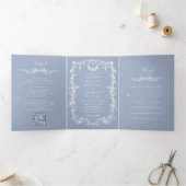 Dusty Blue Classic Franse Victoriaans Bloemen Huwe Drieluik Uitnodiging (Binnen)