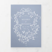 Dusty Blue Classic Franse Victoriaans Bloemen Huwe Drieluik Uitnodiging (Cover)