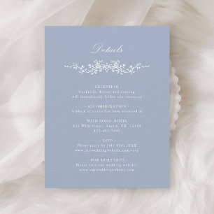 Dusty Blue Classic French Floral Wedding Details Informatiekaartje