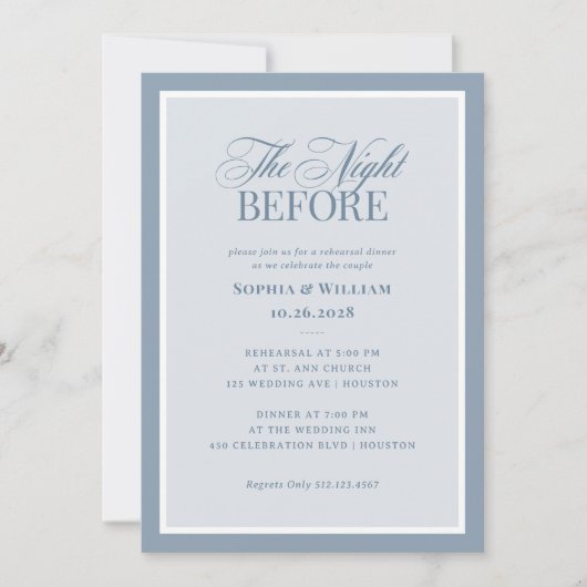 Dusty Blue | Classic Luxe Elegant Rehearsal Dinner Kaart (Voorkant)