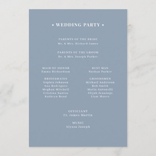 Dusty Blue | Classic Luxe Wedding Welcome Programmakaart (Achterkant)