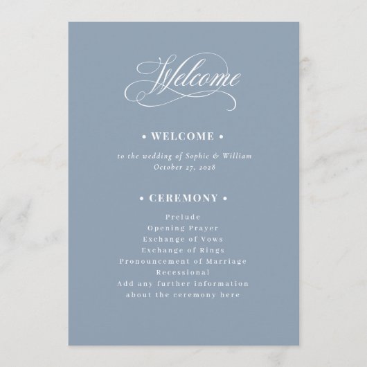 Dusty Blue | Classic Luxe Wedding Welcome Programmakaart (Voorkant)