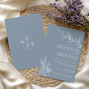 Dusty Blue Classic minimalist Modern Boho Wedding Kaart