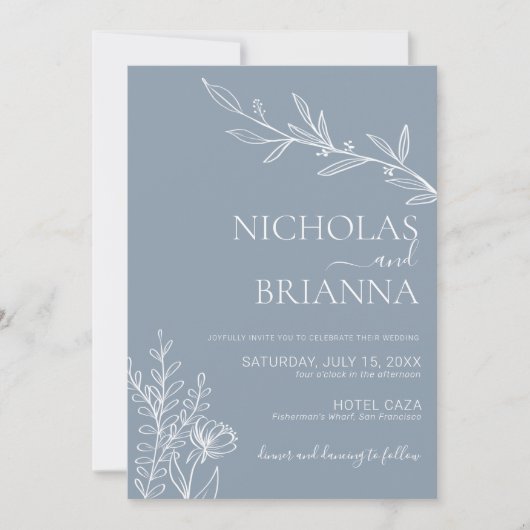 Dusty Blue Classic minimalist Modern Boho Wedding Kaart (Voorkant)