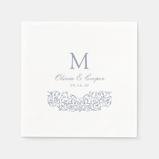 Dusty Blue   Classic Monogram Wedding Servet (Voorkant)
