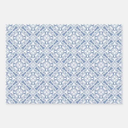 Dusty Blue Classic naadloos Damask-patroon Inpakpapier Vel (Voorkant 2)