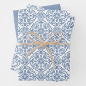 Dusty Blue Classic naadloos Damask-patroon Inpakpapier Vel (In situ)