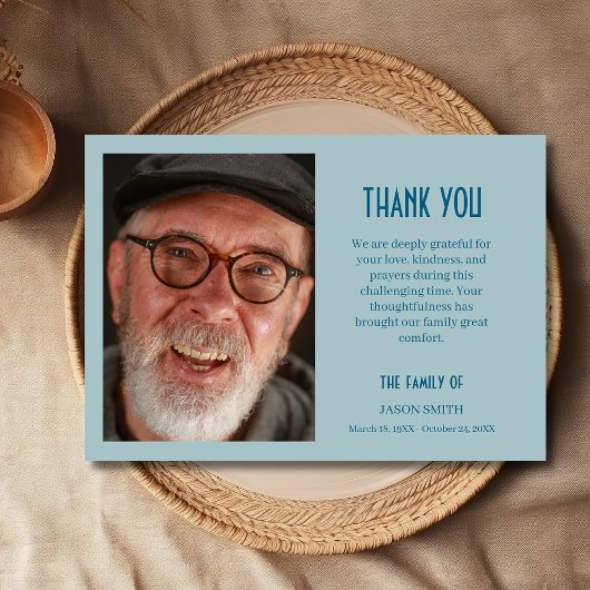 Dusty Blue Classic Personalized Photo Funeral Bedankkaart