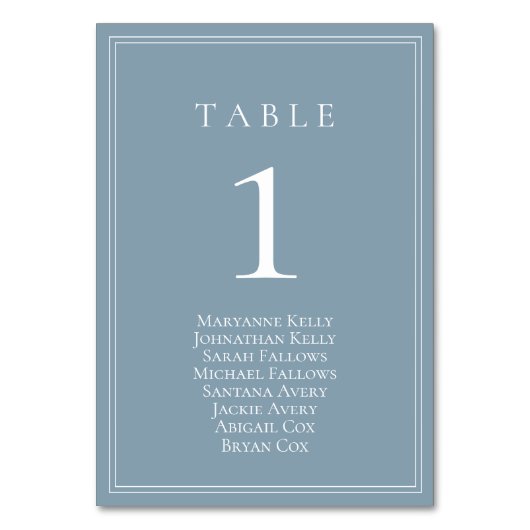 Dusty Blue Classic Table Number met stoelkaart Kaart (Voorkant)