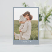 Dusty Blue Classy Eenvoudig 2 foto bruiloft Bedankkaart (Staand voorkant)