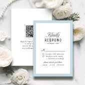 Dusty Blue Classy Script Elegant QR code Wedding RSVP Kaartje