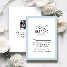 Dusty Blue Classy Script Elegant QR code Wedding RSVP Kaartje