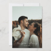 Dusty Blue Classy Script Modern Photo Wedding Kaart (Achterkant)