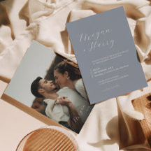 Dusty Blue Classy Script Modern Photo Wedding