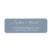 Dusty Blue Classy Script Weduwingadres Etiket (Voorkant)