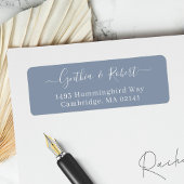 Dusty Blue Classy Script Weduwingadres Etiket