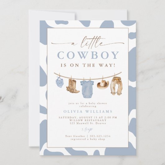Dusty Blue Clothesline Little Cowboy Baby Shower Kaart (Voorkant)
