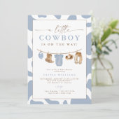 Dusty Blue Clothesline Little Cowboy Baby Shower Kaart (Staand voorkant)