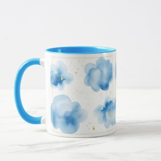 Dusty Blue Clouds Sprinkled Gold Frame Mug Tasse Mok (Links)