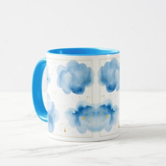 Dusty Blue Clouds Sprinkled Gold Frame Mug Tasse Mok (Voorkant links)
