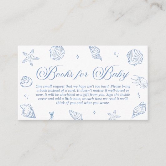 Dusty Blue Coastal Baby shower Boeken voor Baby Informatiekaartje (Voorkant)