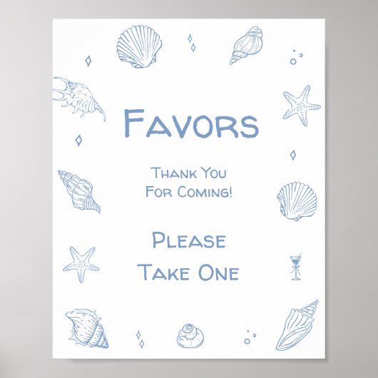 Dusty Blue Coastal Beach Baby shower Favoriet Poster (Voorkant)