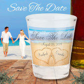Dusty Blue Coastal Beach Wedding Bewaar de datum Shot Glas