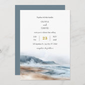 Dusty Blue Coastal Misty Shoreline Beach Wedding Kaart (Voorkant / Achterkant)