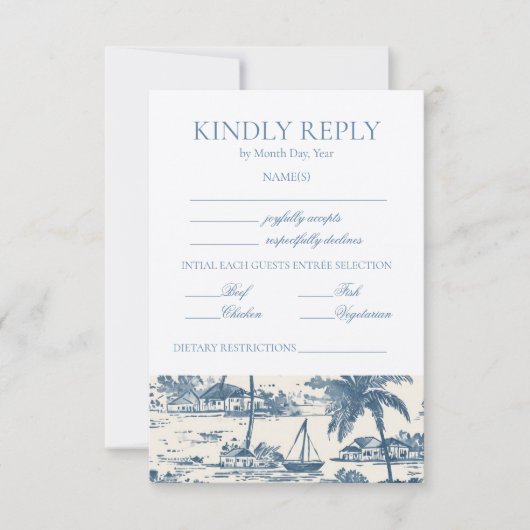 Dusty Blue Coastal RSVP Card Insert (Voorkant)