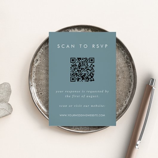 Dusty Blue Coastal RSVP Card with QR Code Informatiekaartje