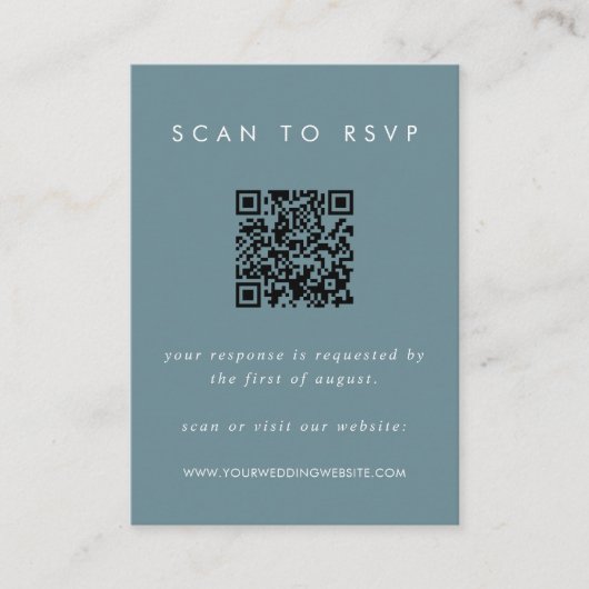 Dusty Blue Coastal RSVP Card with QR Code Informatiekaartje (Voorkant)
