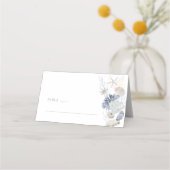 Dusty Blue Coastal Shell Wedding Place Card Side Plaatskaartje (Voorkant)