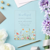 Dusty Blue Colorful Rustic Wildflower Wedding Acryl Uitnodigingen (Insitu (Huwelijk))