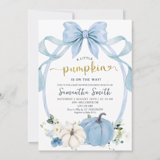 Dusty Blue Coquette Autumn Pumpkin Baby shower Kaart (Voorkant)