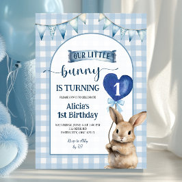 Dusty Blue Coquette Little Bunny Floral Birthday Kaart
