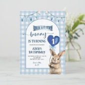 Dusty Blue Coquette Little Bunny Floral Birthday Kaart (Staand voorkant)