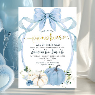 Dusty Blue Coquette Pumpkin Twins Baby shower Kaart