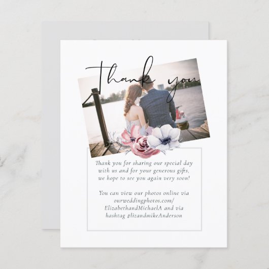 Dusty Blue Coral Floral bruiloft Bedankt (Voorkant / Achterkant)