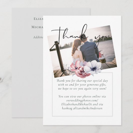 Dusty Blue Coral Floral bruiloft Bedankt (Voorkant / Achterkant)