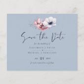Dusty Blue Coral Floral Wedding Save Date Budget (Voorkant)
