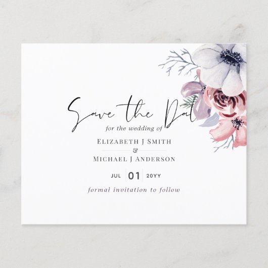 Dusty Blue Coral Floral Wedding Save Date Budget (Voorkant)