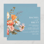 Dusty Blue Coral Pink Floral Wedding Kaart (Voorkant / Achterkant)