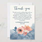 Dusty Blue & Coral Pink Waterverf Bloemenbruiloft Bedankkaart (Voorkant)