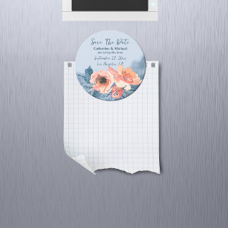 Dusty Blue & Coral Pink Waterverf Bloemenbruiloft Magneet