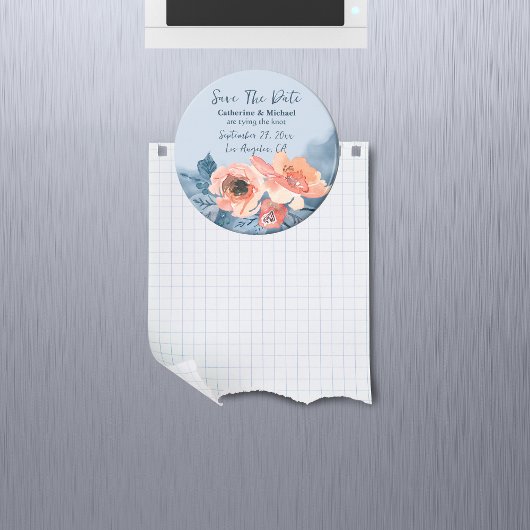 Dusty Blue & Coral Pink Waterverf Bloemenbruiloft Magneet