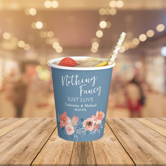 Dusty Blue & Coral Pink Waterverf Bloemenbruiloft Papieren Bekers