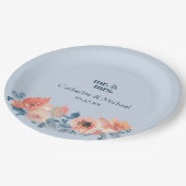 Dusty Blue & Coral Pink Waterverf Bloemenbruiloft Papieren Bordje (Gekanteld)