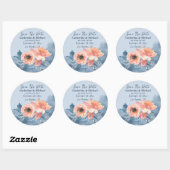 Dusty Blue & Coral Pink Waterverf Bloemenbruiloft Ronde Sticker (Vel)