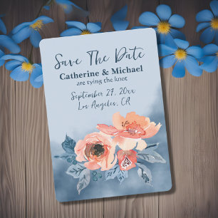 Dusty Blue & Coral Pink Waterverf Bloemenbruiloft Save The Date